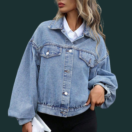 Weronika – modna kurtka jeansowa z bufiastymi rękawami