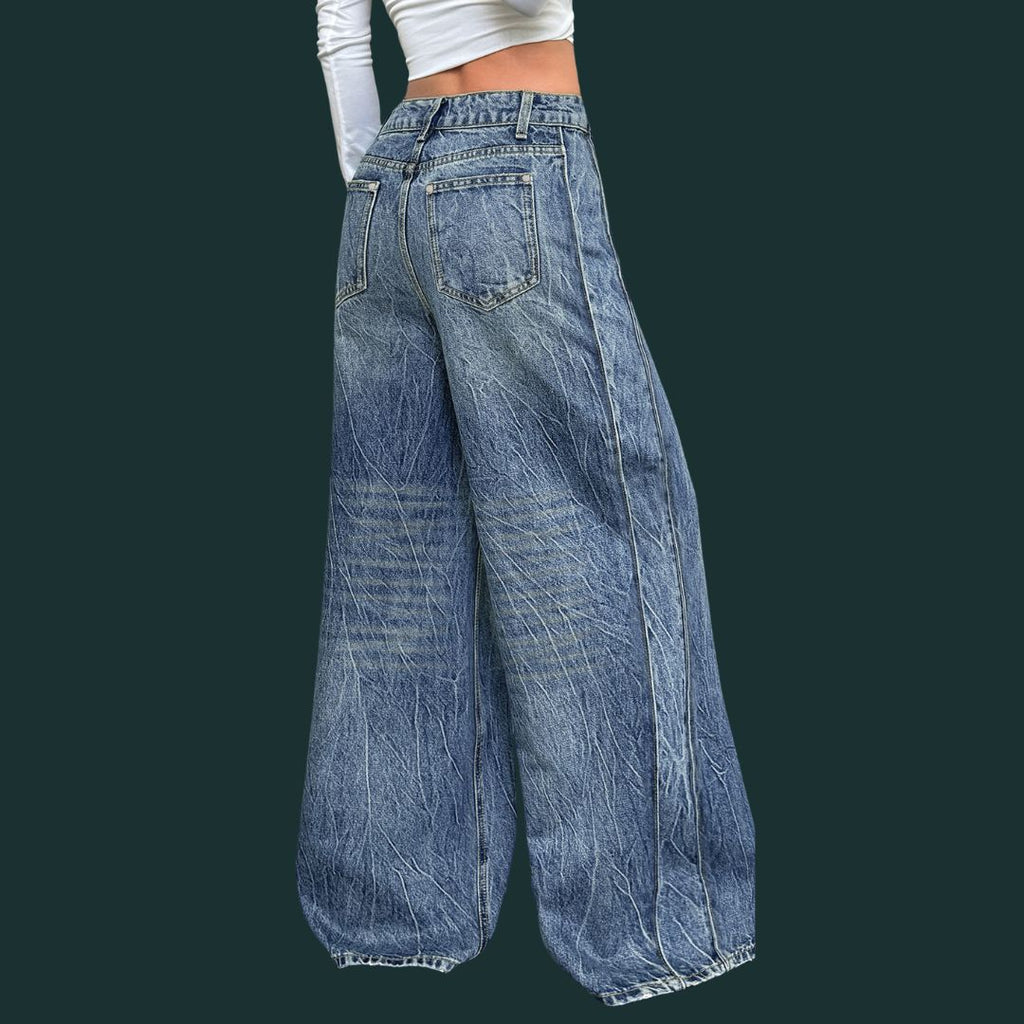 Daria – luźne dżinsy typu wide leg z efektem marmurkowym